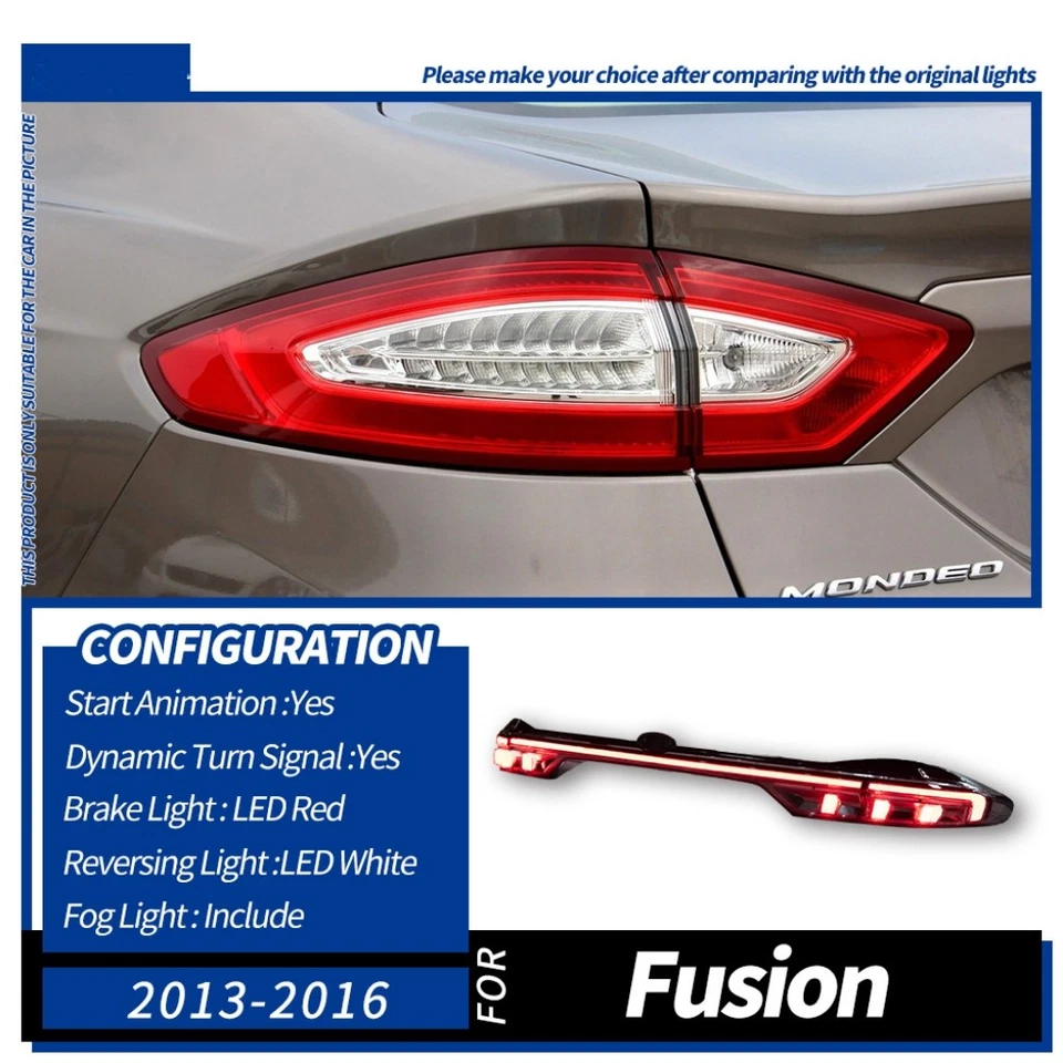 Single LED Sequential Animation Turn Taillight For 13-20 Ford Fusion Brake - Image 3 of 4