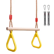 YOHOOLYO Trapeze Bar Swing Set Hanging Bar Rings for Kids 18" Woode... Fast Ship