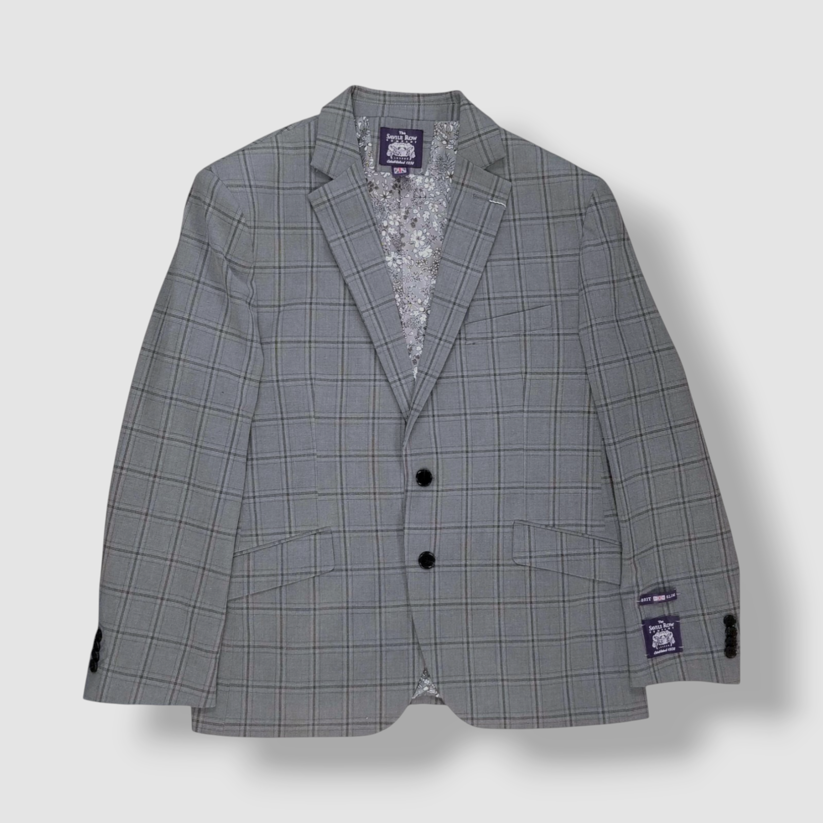 FILA The Savile Row Company Uomo Grigio Hoxton Check 2 Pezzi Tuta Giacca Pantaloni Taglia 40R