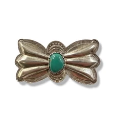 Vintage Native American Sterling Silver Turquoise Butterfly Bow Tie Pin Brooch