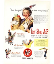 1951 A&P Supermarket Grocery Store Vintage Print Ad Housewife Sexist Wall Art