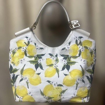 Dolce & Gabbana White Lemon Print Canvas Tote Bag Handtasche