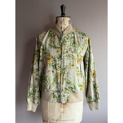 Engineered Garments Bomberjacke Herren Größe S Grün Blumenmuster Leinen Baumwolle Hergestellt in den USA