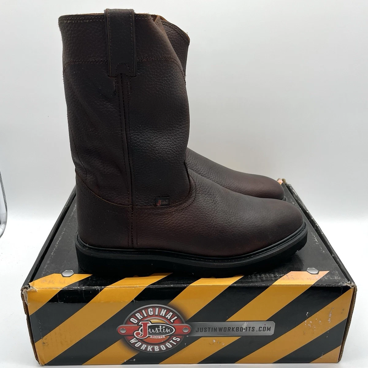 Justin Mens Black Leather Wellington Work Boots Oil Resistant Pull On Boots 9EE Justin Men main image 2