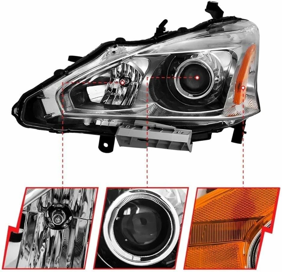 ANZO (121550 2013-2015 Nissan Altima Projector Headlight Chrome Amber - Image 4 of 4