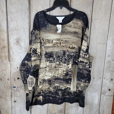 CJ Banks Shirt SZ 2X Santa Christmas Sleigh Over Las Vegas Embellished Black NWT