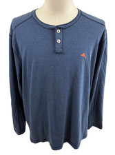 Tommy Bahama Blue Henley Mens Long Sleeve Cotton Shirt XXL