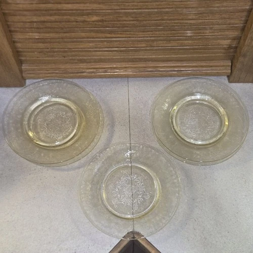 5 VTG Hazel Atlas Florentine Poppy Yellow #2 Bread Plates Depression Glass 5.5”