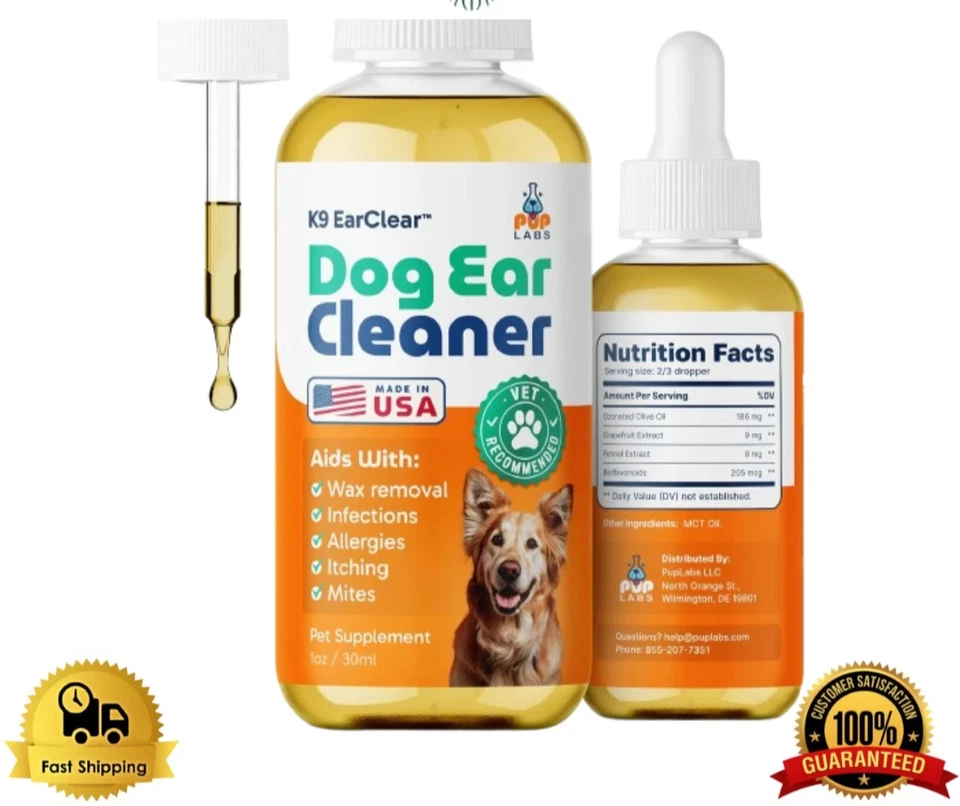 Pup Labs Ear Clear, Natural Dog Ear Cleaner and Infection Treatment for Dogs