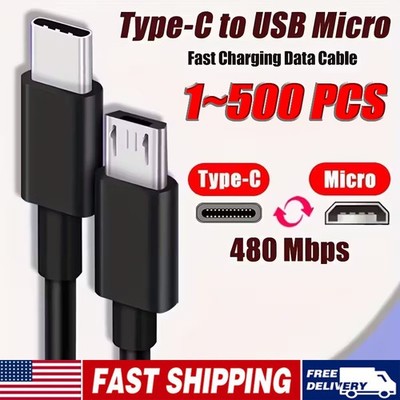 USB Type C to Micro 5V/2.4A Data & Sync Transfer OTG charging cable - Black LOT