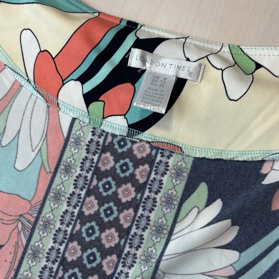 Vestido recto jersey floral London Time talla 8 Y2K informal artístico retro profesor Foto 4 de 4