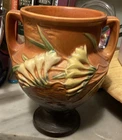 Roseville Art Pottery - 8" Handled Freesia Vase in Tangerine - 196-8.
