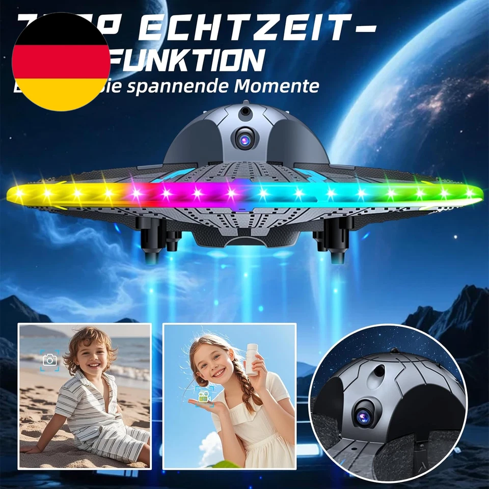 RC UFO Drohne Für Kinder Und Anfänger, Mini Drohne Mit Kamera Und Bunten LED Lic - Bild 2 von 4
