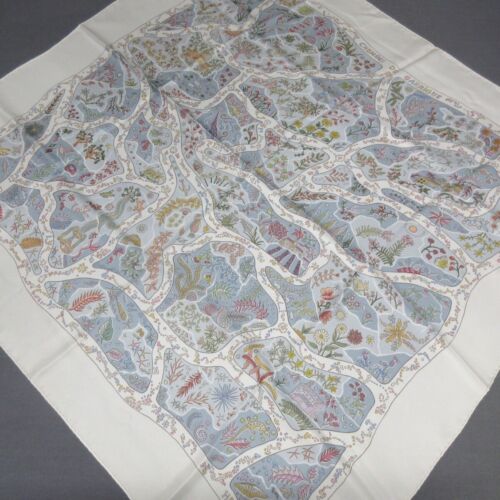 Auth HERMES Carre 90 - White Blue Gray Multi Scarf - Picture 1 of 5