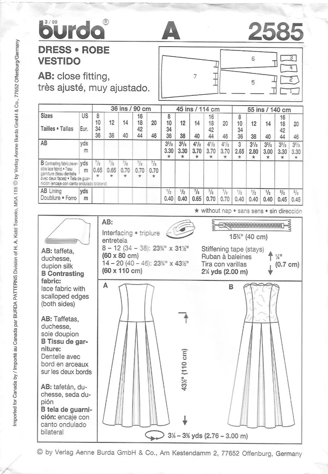 Vestido de noche sin cortar Burda patrón de costura # 2585 Misses' Fit & Flare tallas: 8-20 Foto 2 de 2