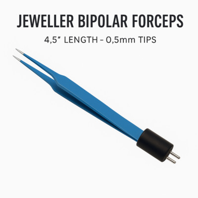 Bipolar Jeweller Ophthalmic Forceps 4.5'' Length, 0.5mm Tips (Non-Stick Tips)
