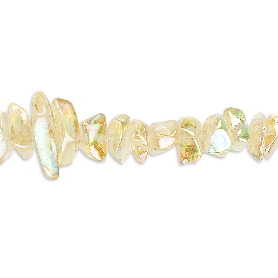 34" Std Aurora Borealis Yellow Glass 4-9mm Smooth Chip Beads w/ 0.4-0.5mm Hole - Image 4 of 4
