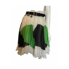 Vintage 60s accordion pleat sheer cotton mini skirt in lime novelty geo print