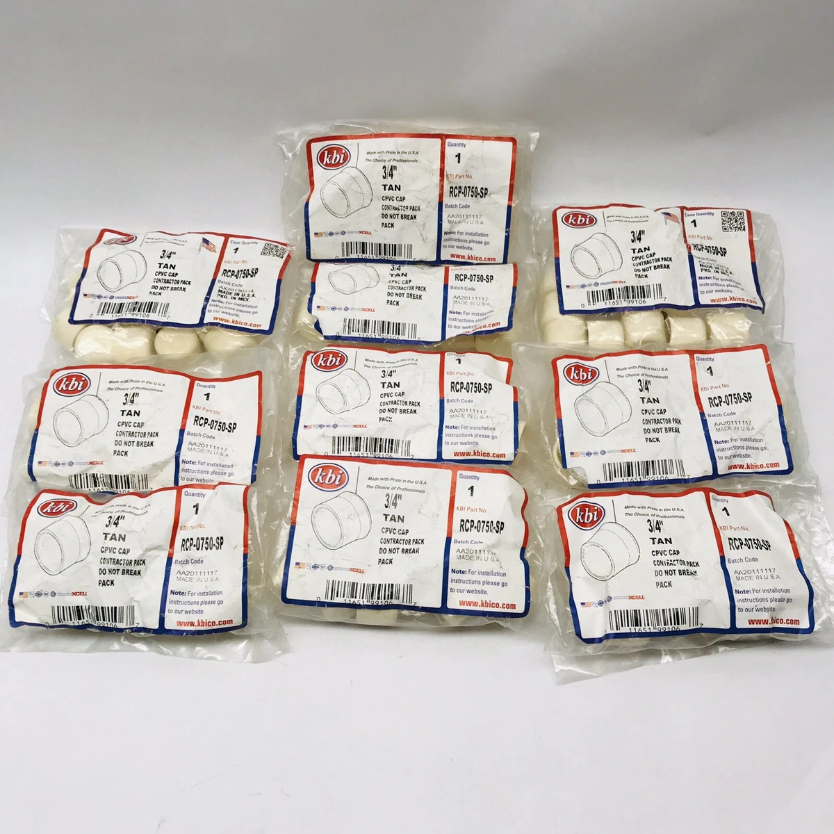 KBI LOT OF 100 (EACH PACK CONTAINS 10 PC'S) 34 TAN CPVC CAP |  eBay