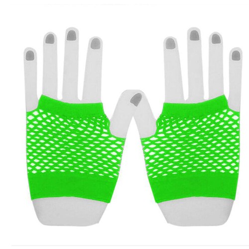 80s Short Fishnet Fingerless Gloves Neon Colours Rave Fancy Dress Access ∂ - Picture 6 of 22