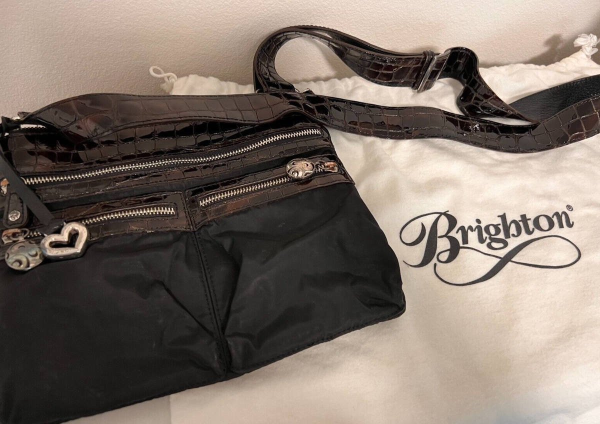 Brighton ~Vintage Nylon~Croc Leather Trim ~CrossBody Bag  display picture 1