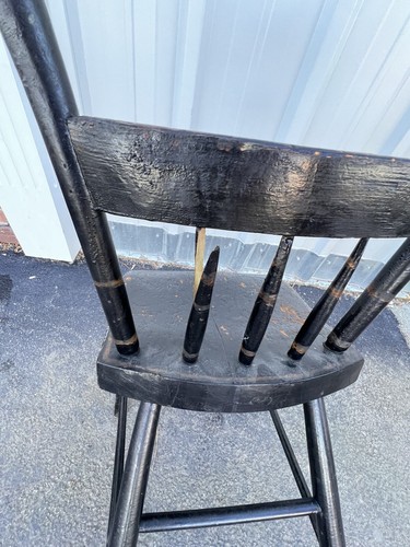 Antique Farmhouse Plank Chair Wood Handmade 1900's Black Kitchen Desk Farm Decor