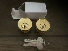 One pair keyed alike 1" Solid Brass Mortise lock cylinder with keys. 