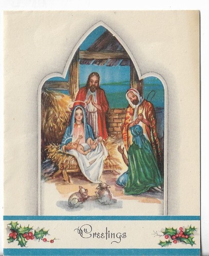 Used Vtg Christmas Card-approx 4x5" Religious Nativity Scene