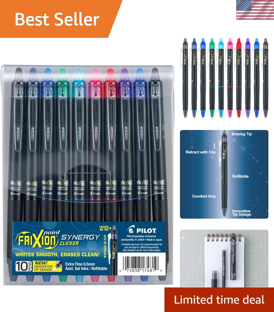FriXion Synergy Clicker Pack of 10 Erasable Gel Pens, 0.5mm