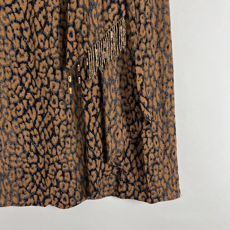 Saia pequena vintage Carole feminina tamanho 10 abaixo do joelho envoltório falso leopardo rayon - Imagem 4 de 4