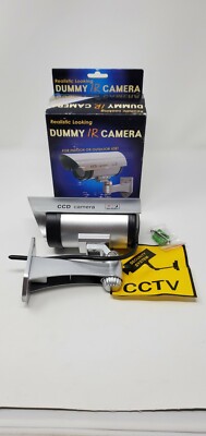 Realistic Looking Dummy IR Camera CCD CCTV with Flashing Red Light Silver 