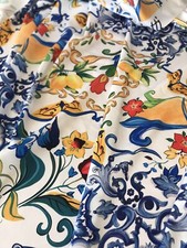 Hochwertig Majolika-Print Seide Satin Stoff Meterware von Mariotti Italien