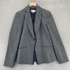 Calvin Klein Blazer Womens 6 Gray Peak Lapel Button Up Pockets Stretch Office