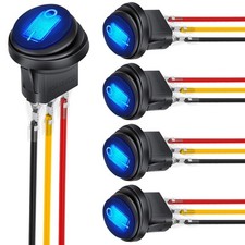 5 Pcs Waterproof Round Rocker Toggle Blue LED Switch 12V 20A 3 Pin On/Off SPST
