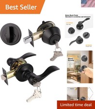1Pack Exterior Door Lever Lockset with Single Cylinder Deadbolt Black Door Ha...