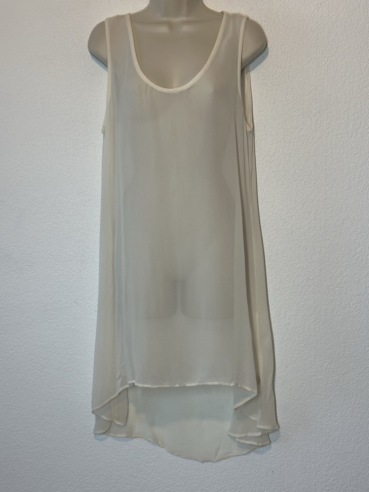 Bryn Walker Womens Medium Ivory Sheer Silk Sleeveless Hi Low Tunic Dress Layer