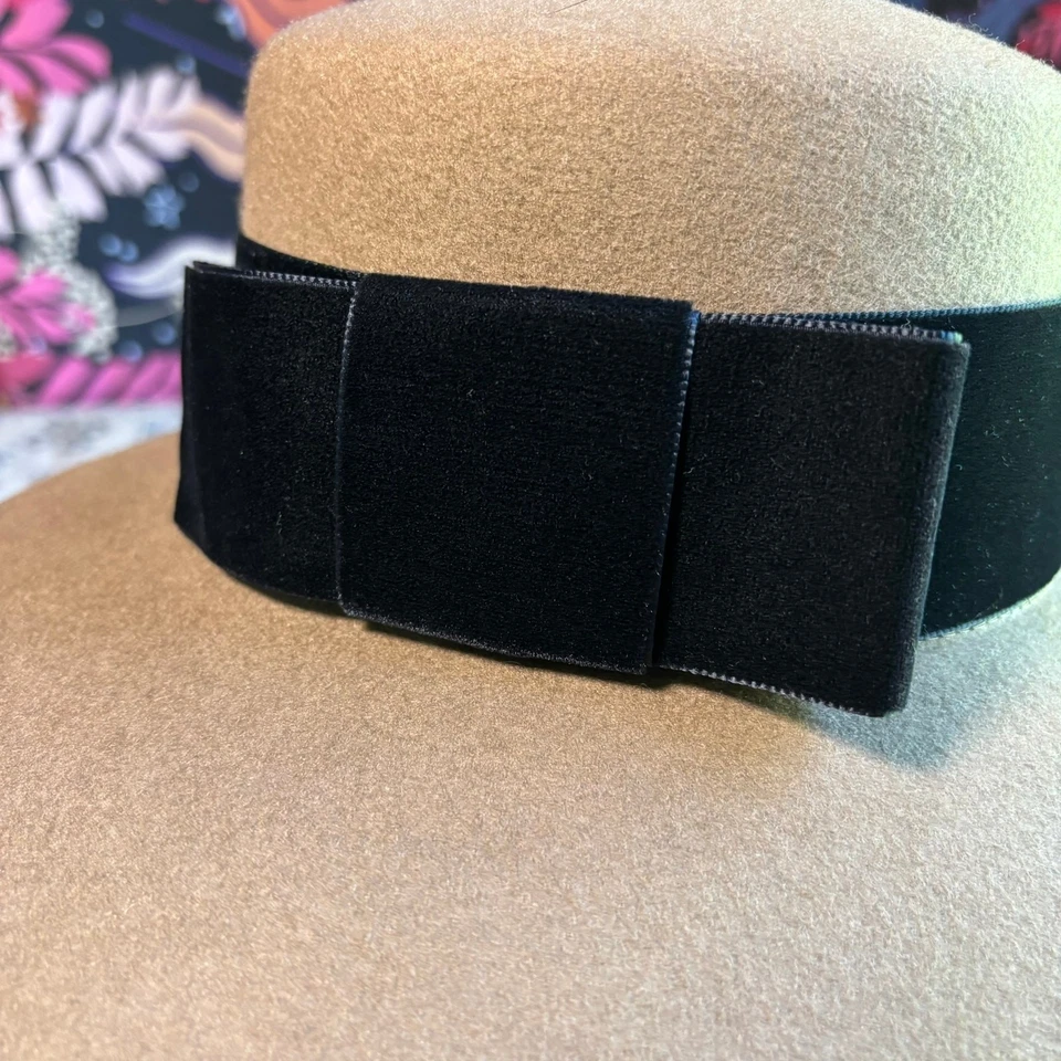 Sombrero de Lana Vintage J Peterman Hecho en Italia Para Mujer Terciopelo Lazo Formal Ala Ancha Foto 4 de 4