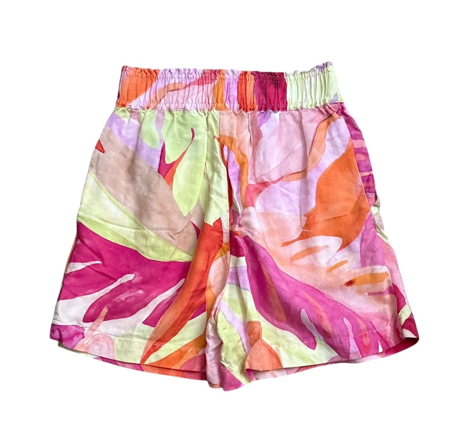 H&M 女式 XS 码高腰 100% 棉弹力腰热带短裤 — 第 2/4 张图片