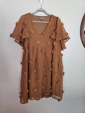 Arula Rust Tassel Dress Size A 1X Plus Size Fluttter Sleeve Cottage Core Flawed