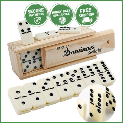 DOMINOES SET WITH WOOD STORAGE CASE Durable Classic Tabletop Game 2 Player 28PCS