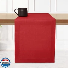 D'Moksha Homes Linen Table Runner 60 Inches - 100% Pure Linen Bright Red Tabl