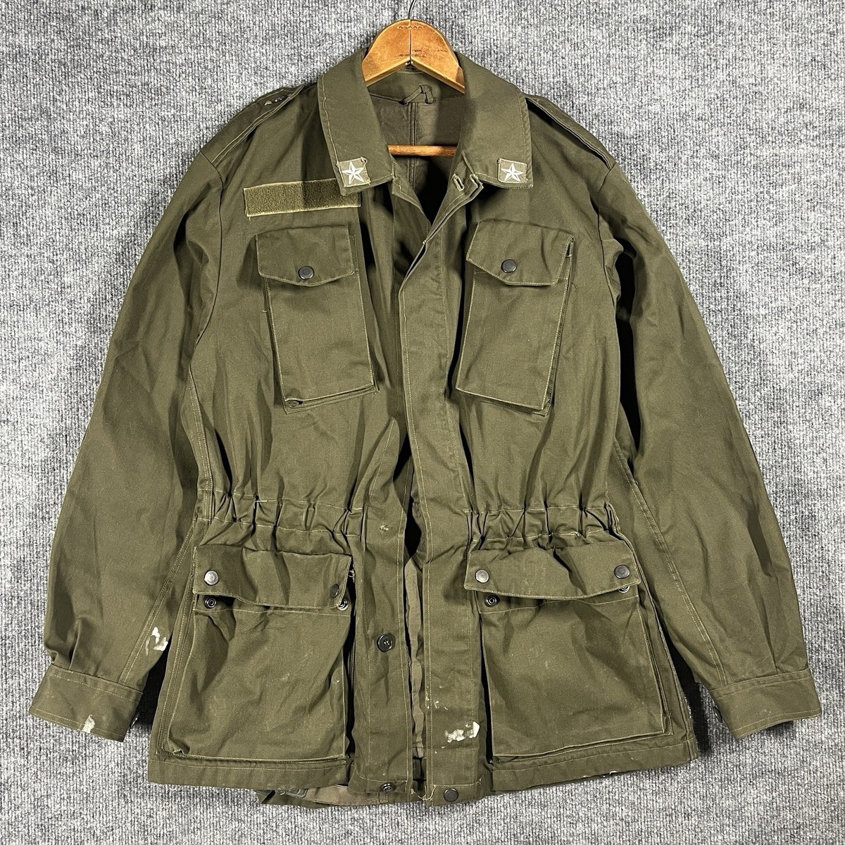 VINTAGE Italian Army Field Jacket Mens 46 Green Military Canvas