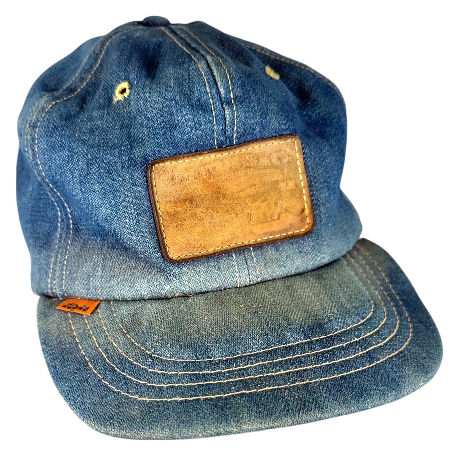 Levi Strauss Hat Denim Leather Patch Strapback Or… - image 1