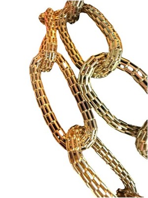 Gold Tone Flexible Necklace Large Link Mesh 36'' Chain Continuous Loop Soft Light