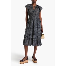 Ulla Johnson Anja Floral Print Silk Blend Midi Dress - Blue/White 6