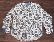 Robert Graham Flip Cuff Shirt Large Button Up Floral Long Sleeve Blue White