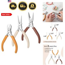 Pliers for Jewelry Making, 3 Pack, Chain Nose, Round Nose Pliers Set and Wire...
