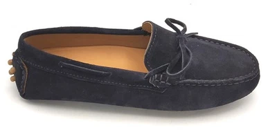 Mocassin En Suédine Bleu Outremer PD03 Avec Nœud Et Semelle En Caoutchouc - Photo 1/4