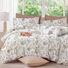 100 Cotton Floral Duvet Cover Queen Size   3 Pieces Green Botanical Duvet Cover
