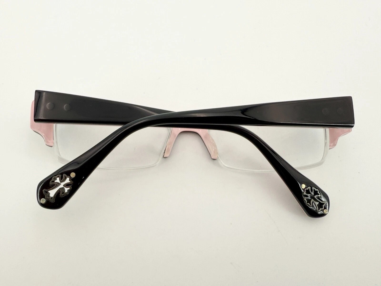 CHROME HEARTS Twiggy Glasses Black Pink Cross Sterling Silver Frames Only thumbnail 4